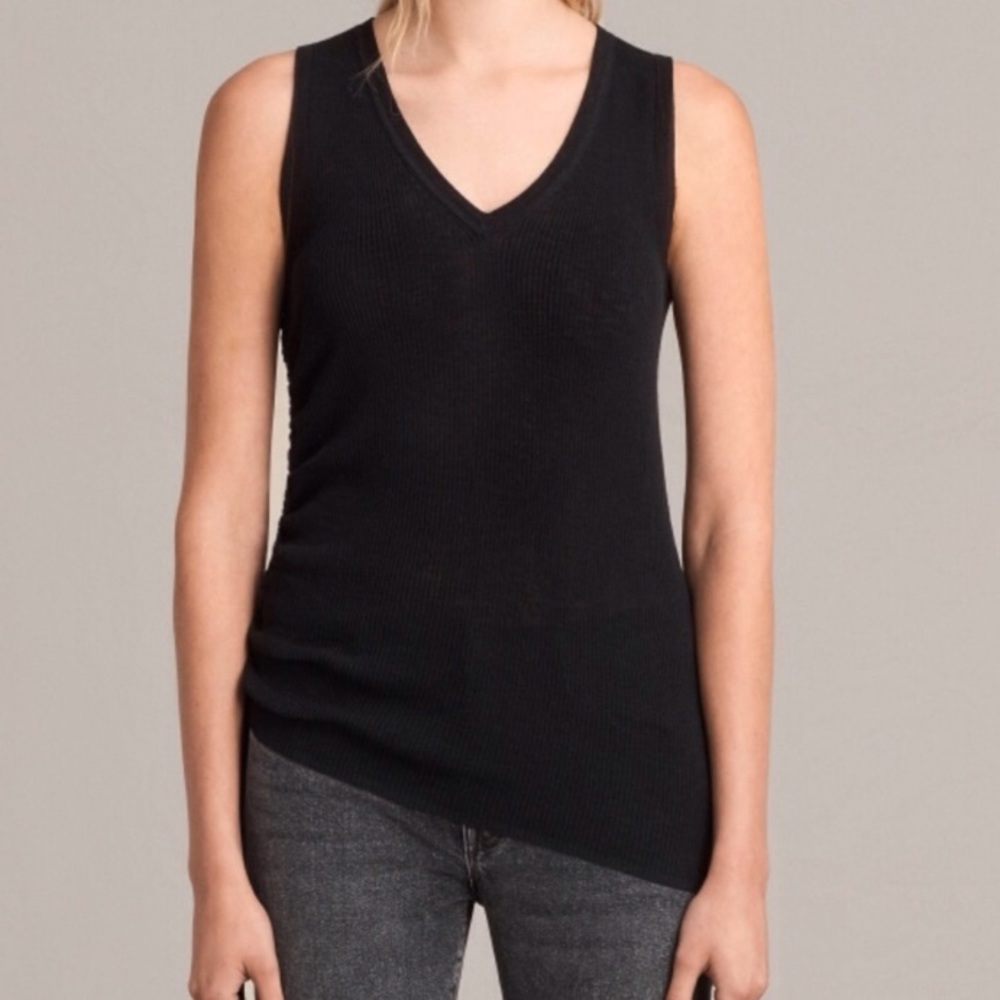 All Saints Black Side Tie Rosen Vest Top V Neck - Picture 1 of 4